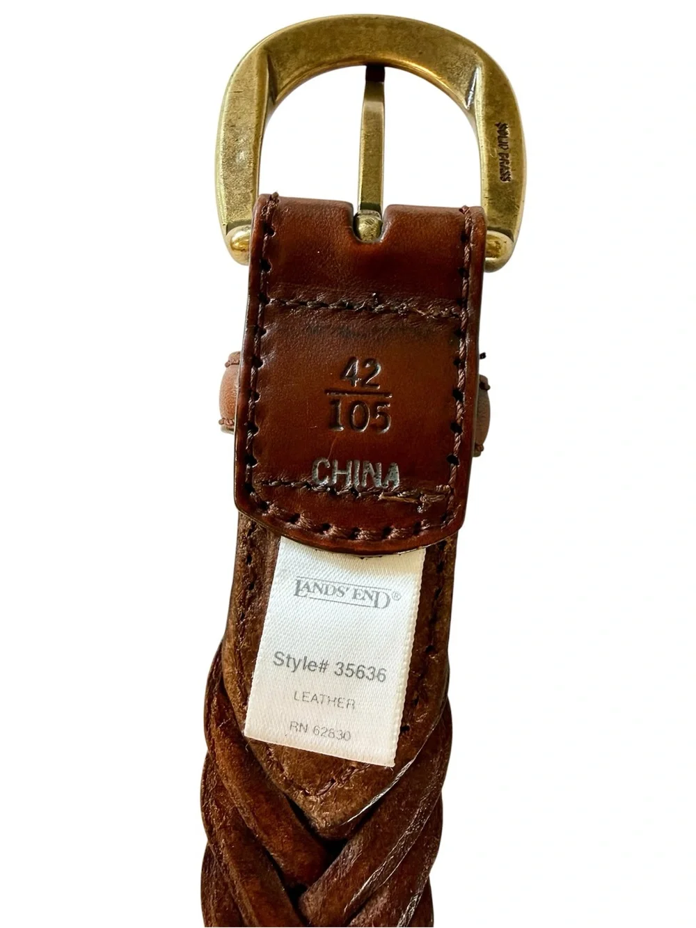 Classic Lands End Mens Braided Leather Belt Brown Mens Size 42 #506